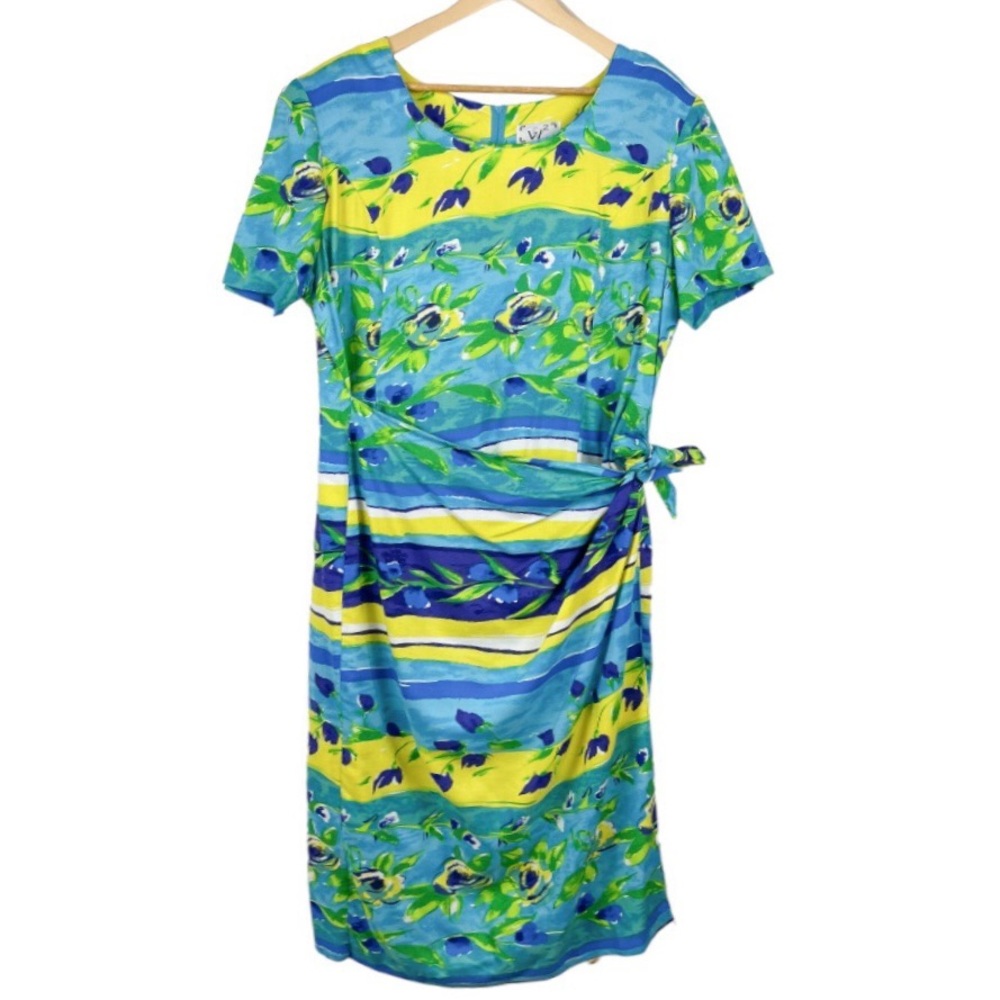 Vintage W2 Faux Wrap Colorful Tie Dress Size 16